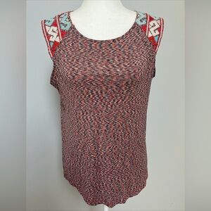 Sundance Top Size Medium Short Cap‎ Sleeves Beaded Shoulder Red White Blue
